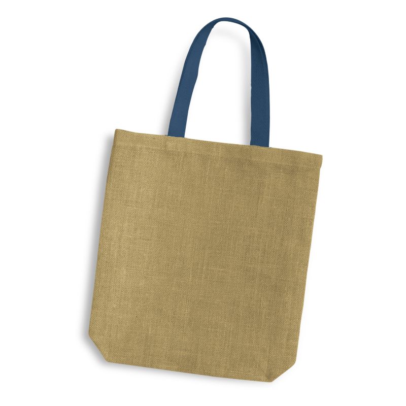 Jute Tote Bag - Thera Coloured Handles Dark Blue (10 Units)