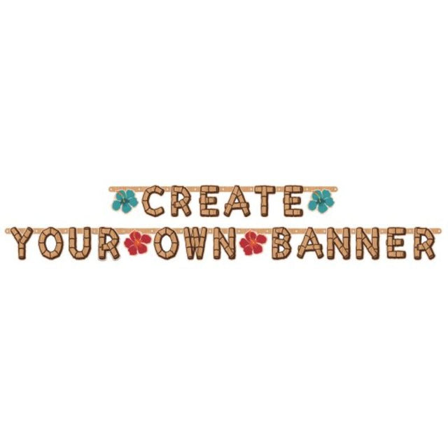 Vintage Tiki customizable banner with flower cutouts, perfect for tropical-themed celebrations, measuring 84 x 11 cm.