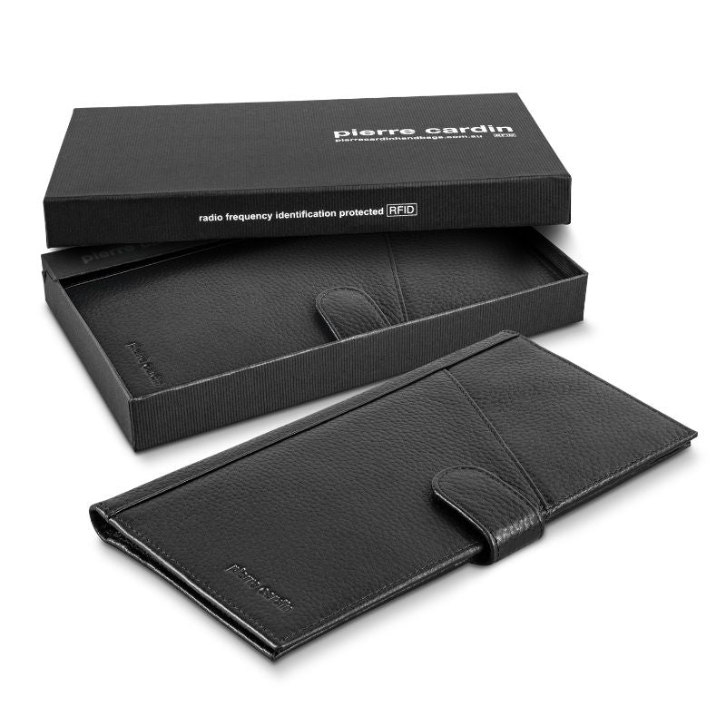 Leather Passport Wallet - Pierre Cardin (Black)