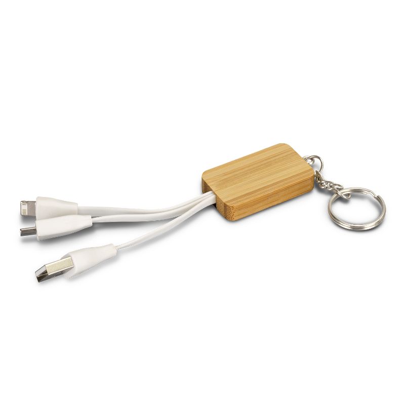 Charging Cable Key Ring - Rectangle Bamboo (10 Units)