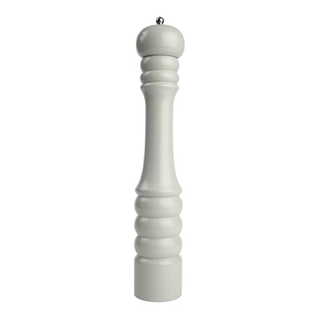 Sleek 405mm grey capstan pepper mill with Hevea wood, T & G mechanism, and elegant gloss finish for stylish seasoning.