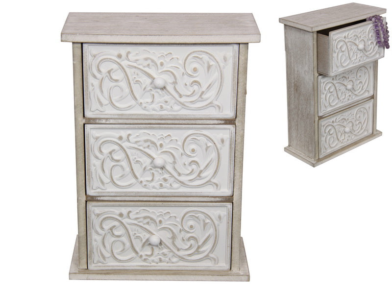 27cm 3 Drawer Cabinet with Scroll