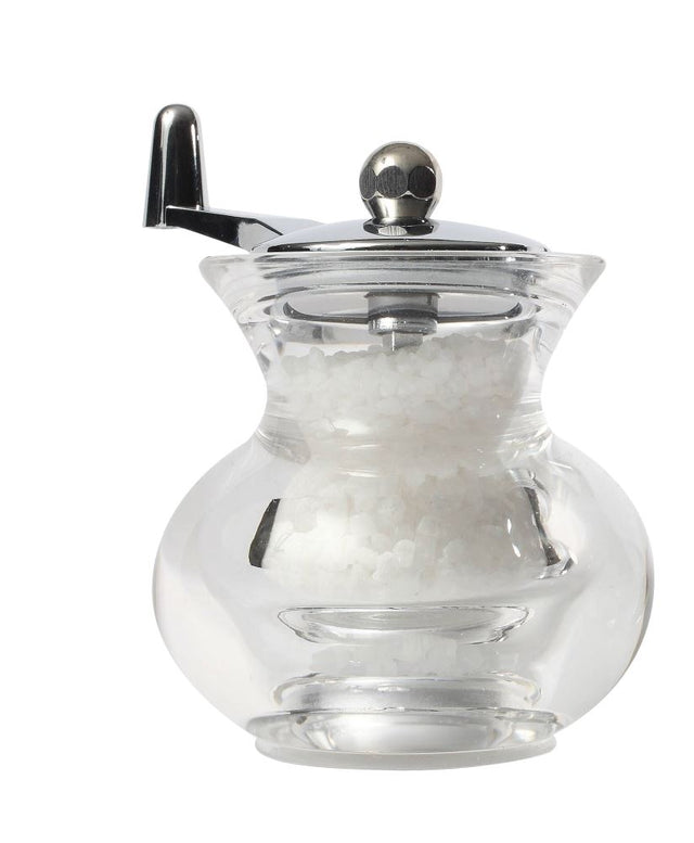 Sleek Cauldron Salt Grinder with acrylic body, ergonomic design, and adjustable grind for fresh seasoning.