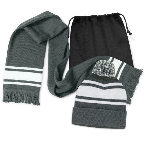 Scarf and Beanie with Pom Pom Set - Commodore (Dark Grey)