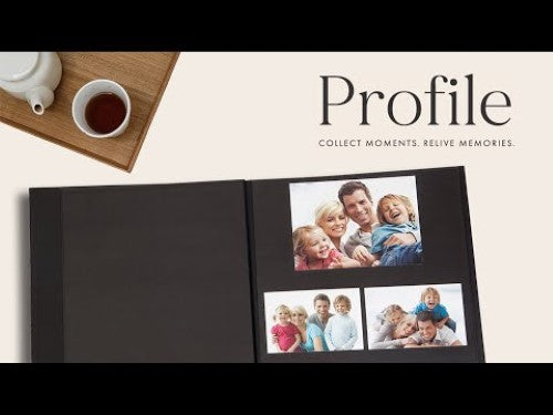 Self-adhesive black photo album with durable cover, 5 removable pages, and crystal-clear film for easy photo mounting.