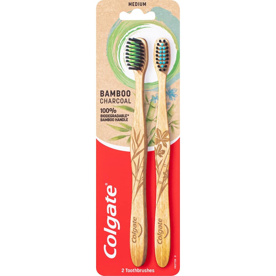 Colgate Bamboo Toothbrush Charcoal Medium Value Pack 2pack