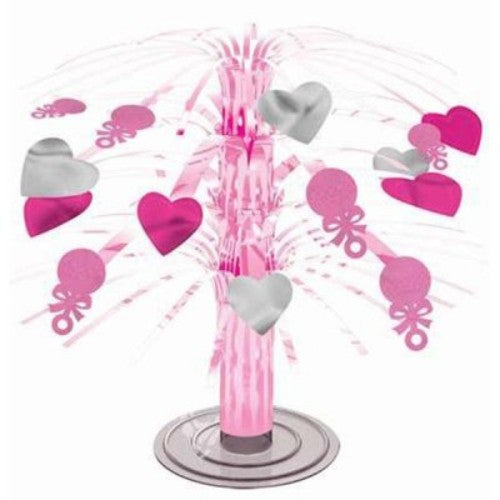 Mini Cascade Centerpiece for baby girl celebrations in soft pastels, featuring a charming cascade design.