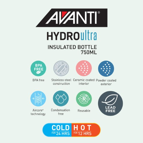 Insulated Water Bottle w/Strap - AVANTI HydroUltra 750ml (Lilac)