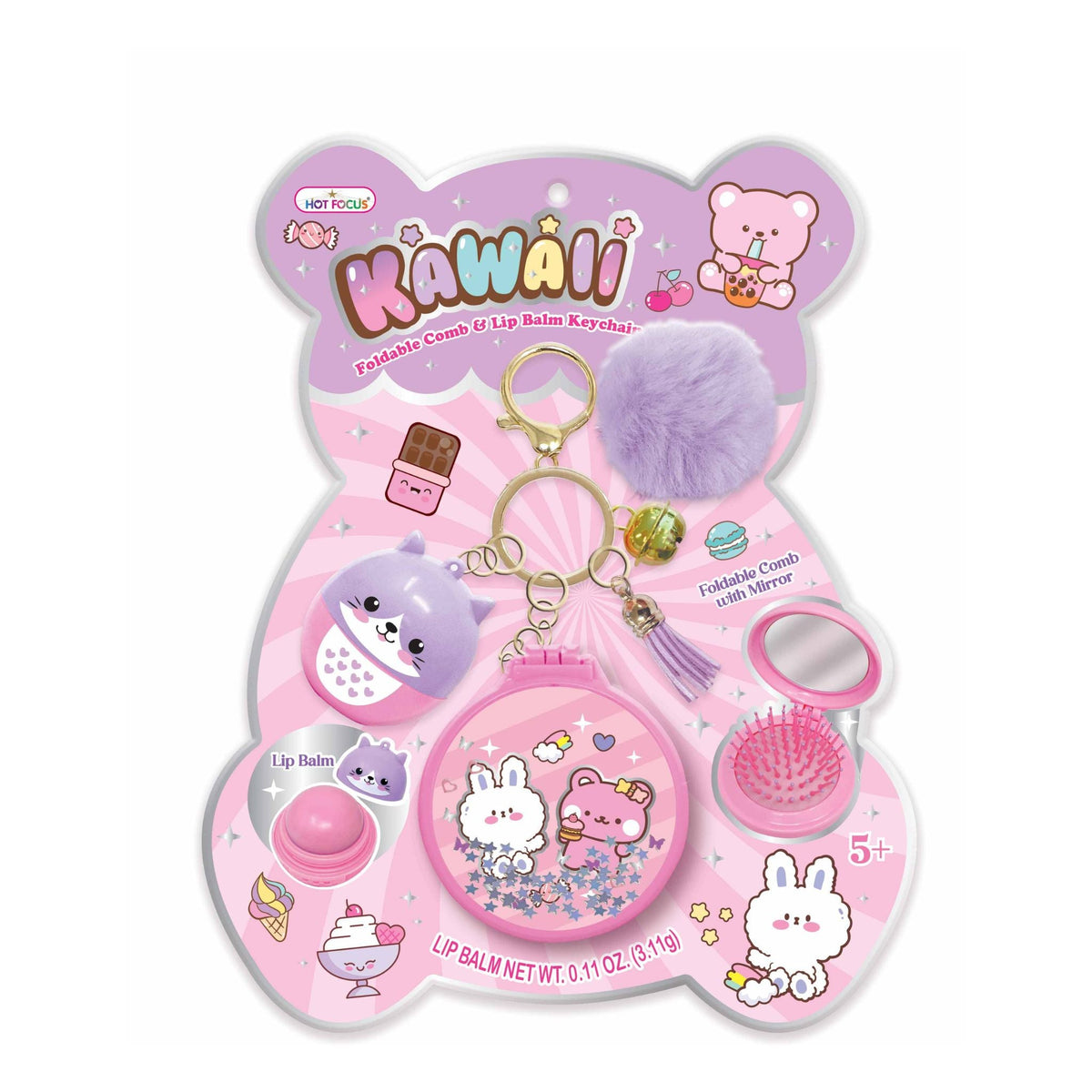 Kids Lip Balm, Hair Brush & Keychain Set - Critters