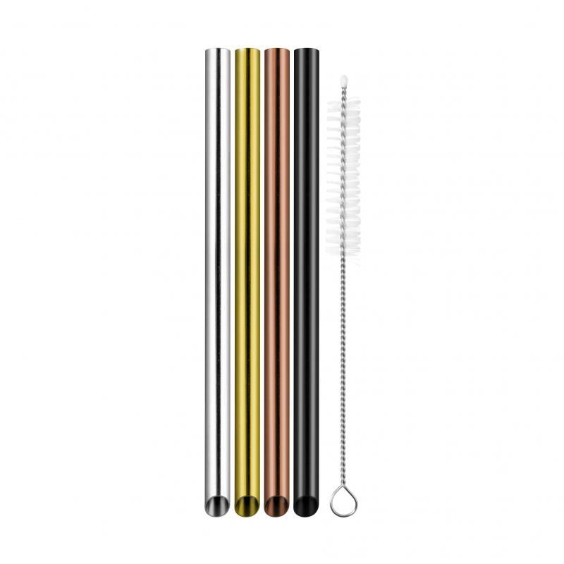 Avanti Bubble Tea Precious Metal Straws With Cleaning Brush | Set Of 4