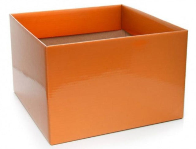 Pack of 10 vibrant orange posy boxes, 22x14cmH, ideal for floral arrangements and gifts.