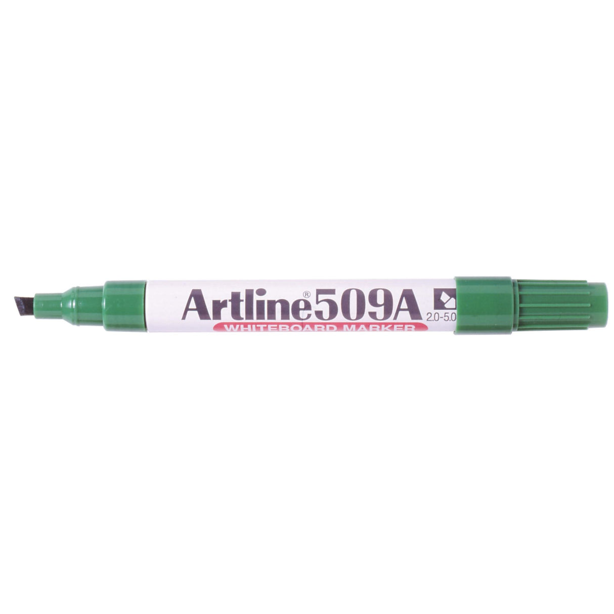 Artline 509a Green Whiteboard Markers, 12-pack, 5mm chisel nib, low-odour, bold pigment ink for vibrant writing.