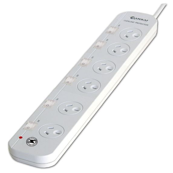Sansai 6 Way Surge Powerboard with Individual Switches