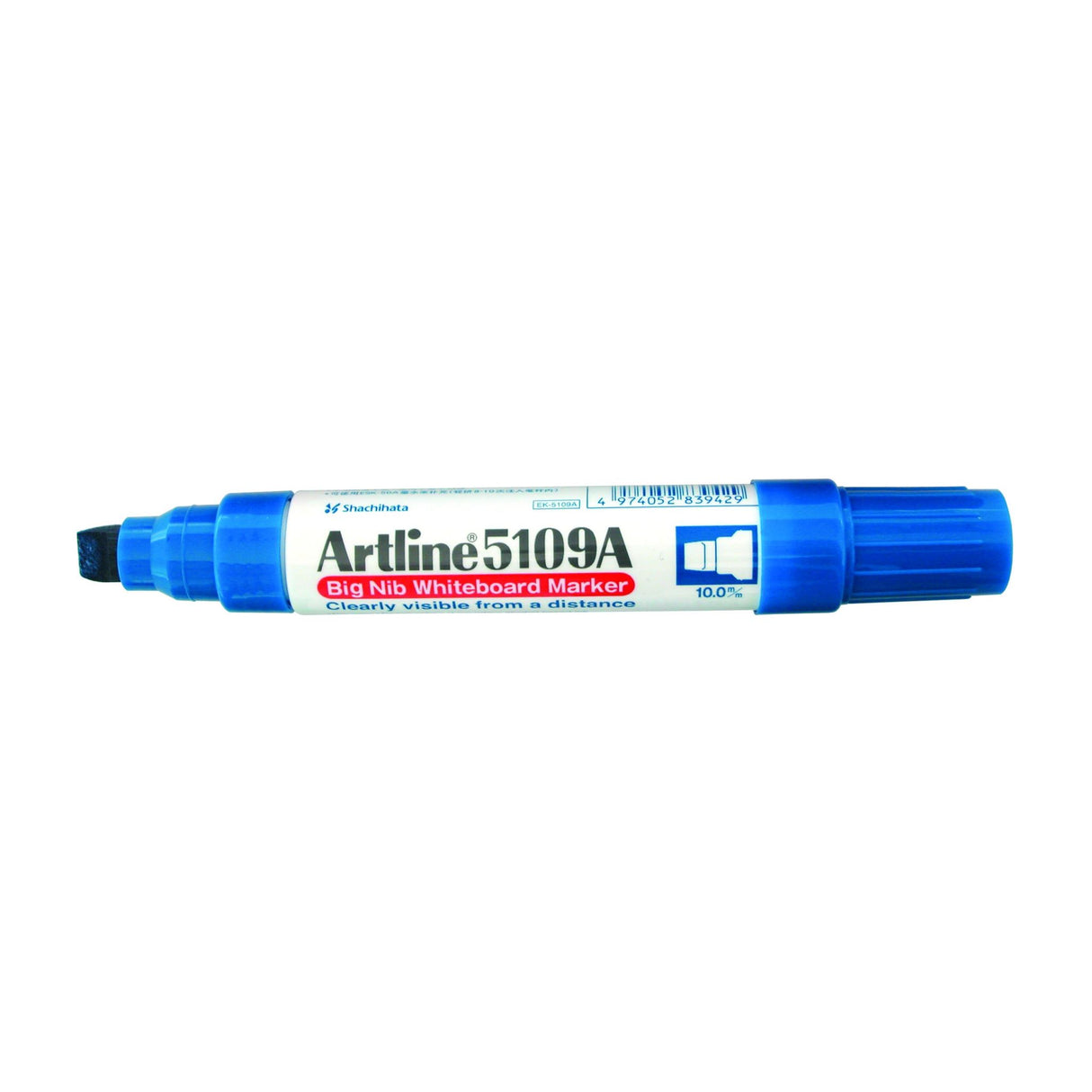 Artline 5109a Whiteboard Marker in vibrant hangse blue with a 10mm chisel nib for bold, visible writing.