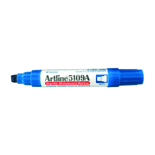 Artline 5109a Whiteboard Marker in vibrant hangse blue with a 10mm chisel nib for bold, visible writing.