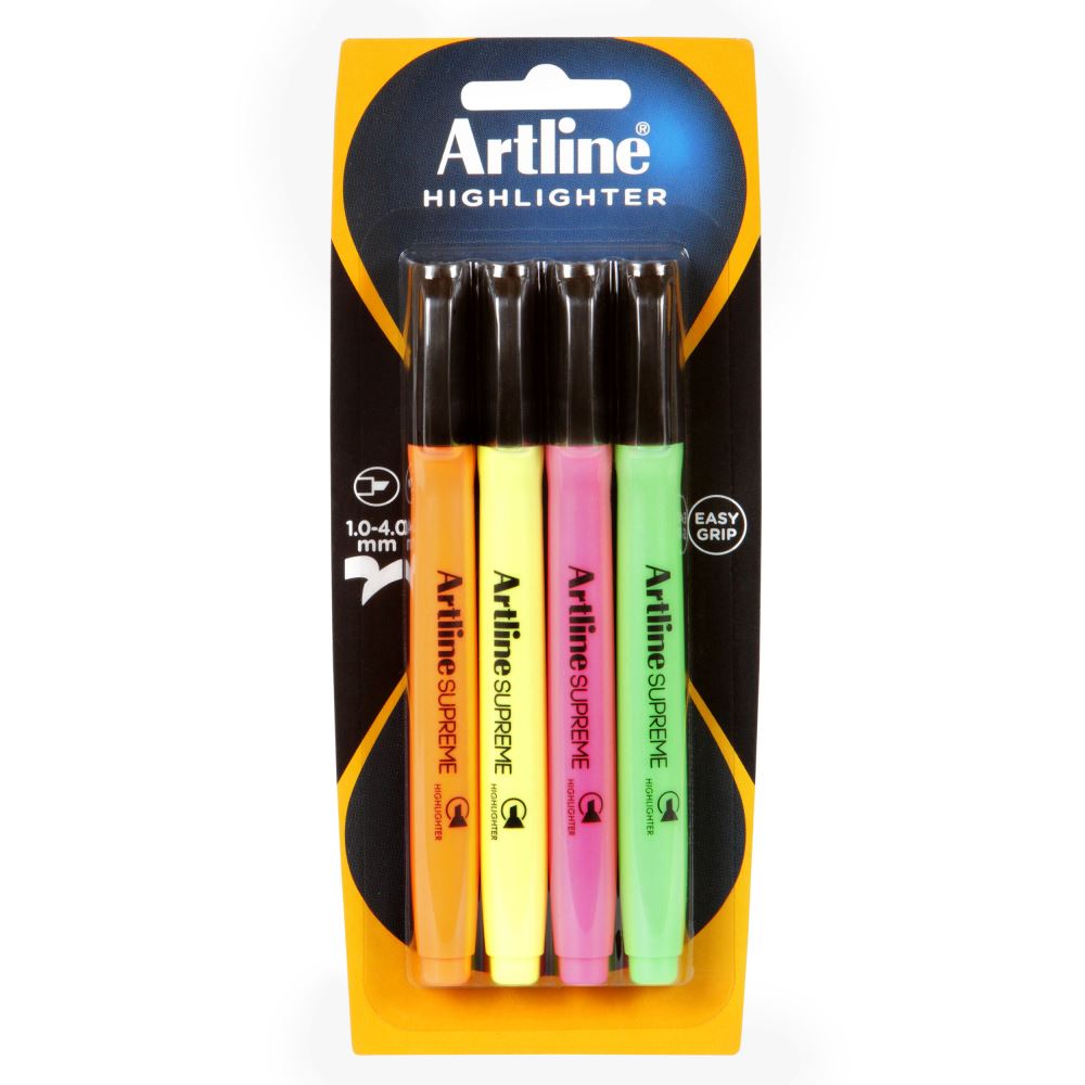 Artline Supreme Highlighter 4pk Asst