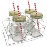 Avanti Mason Jar With Handle And Candy Stripe Straw 400ml | Set Of 4