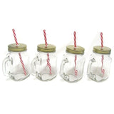 Avanti Mason Jar With Handle And Candy Stripe Straw 400ml | Set Of 4