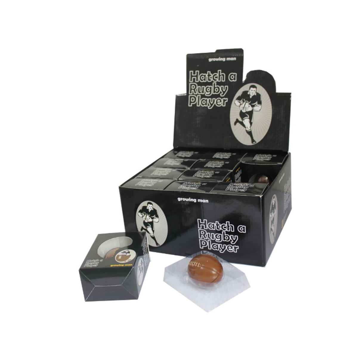 Hatching Rugby Player In Egg Display - 12pcs