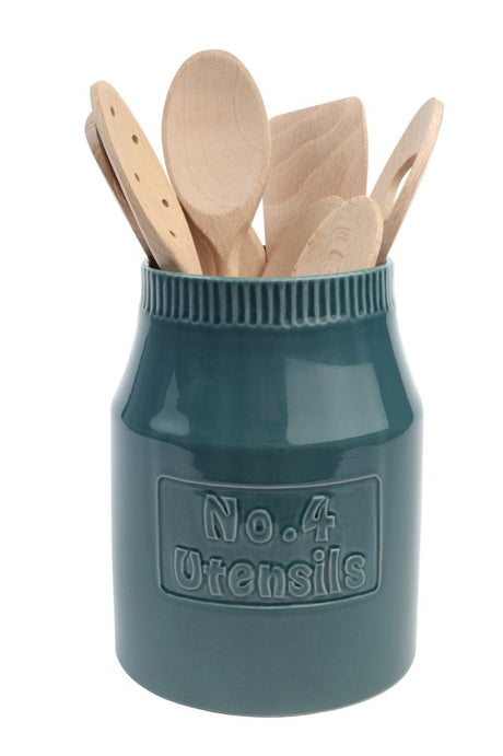 Vibrant teal utensil jar measuring D157 x H200mm, perfect for organizing kitchen tools with style.