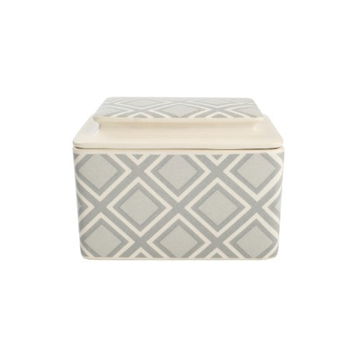 City Cube Ceramic Butter Dish: Elegant, compact design for stylish butter storage; microwave and dishwasher safe.