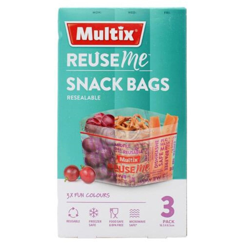 MULTIX Reuseme Snack Bags Resealable 16.5cm x 8.5cm 3pk - Pack of 7