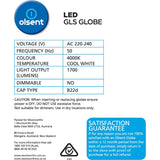 Olsent Led Light Bulb Gls Bayonet 15w 1700lm Cw 2pack