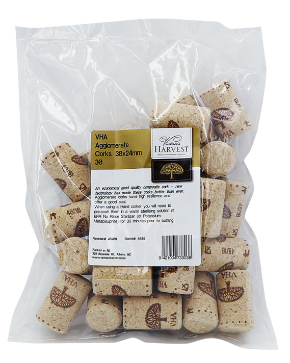 Vintner's Harvest VHA Agglomerate Corks 38x24mm, Bag 30