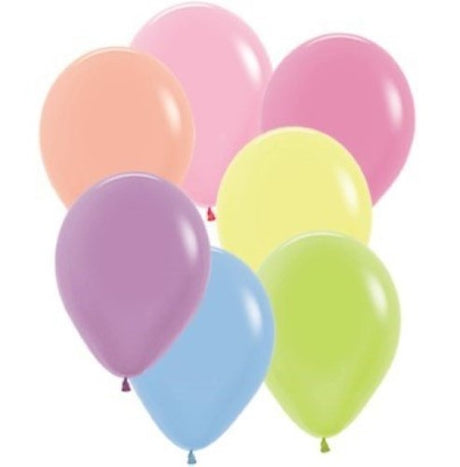 Vibrant 30cm neon assorted latex balloons, perfect for party decorations and creating festive atmospheres. Pack of 50.