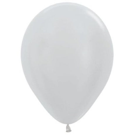 Pack of 50 Sempertex 30cm satin pearl silver latex balloons, perfect for elegant celebrations and decorations.