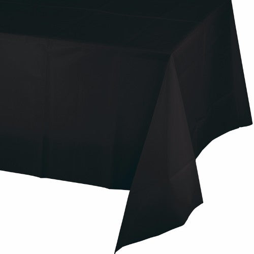 Elegant Black Velvet Plastic Tablecover, 137cm x 274cm, perfect for stylish events and easy cleanup.