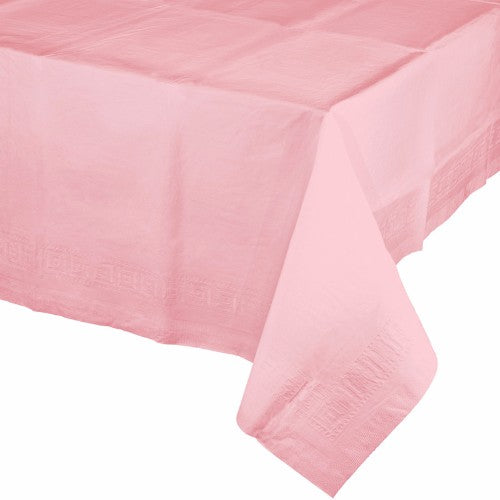 Classic pink plastic tablecover, 137cm x 274cm, perfect for parties, durable, easy to clean, and inviting decor accent.