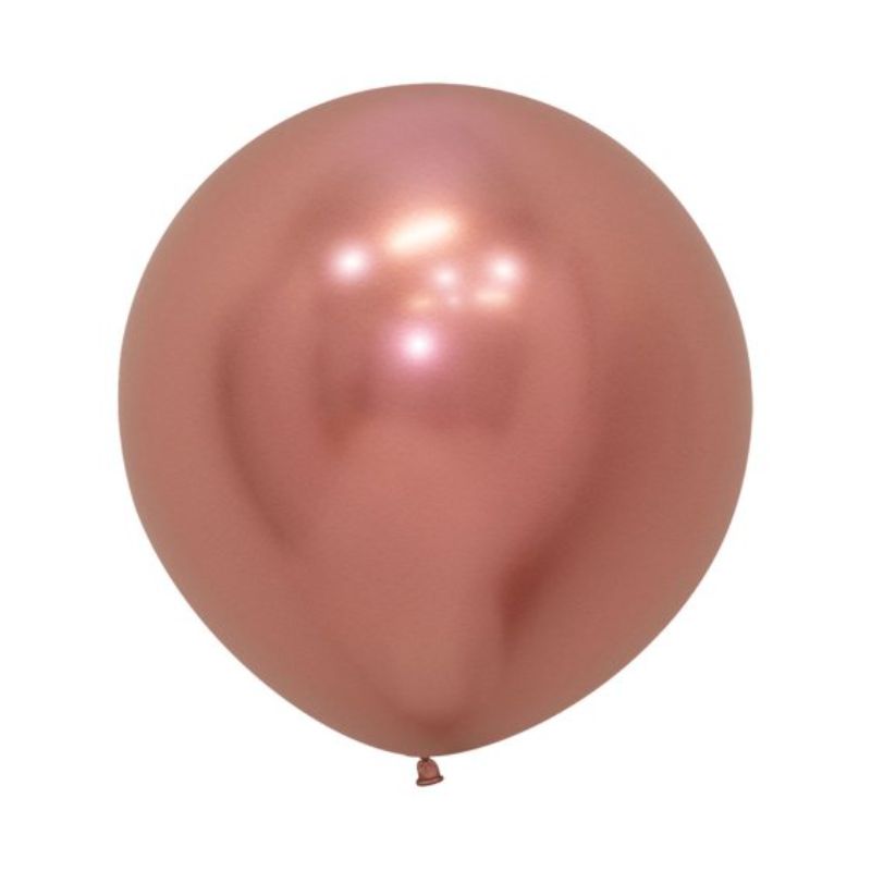 Set of 3 Sempertex 60cm metallic rose gold latex balloons, perfect for elegant party decor and celebrations.