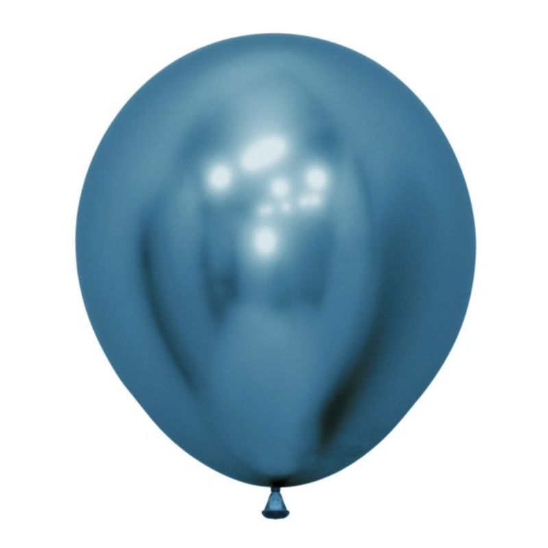 Set of 6 Sempertex 45cm metallic reflex blue latex balloons, perfect for festive celebrations and elegant decor.
