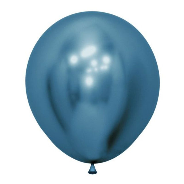 Set of 6 Sempertex 45cm metallic reflex blue latex balloons, perfect for festive celebrations and elegant decor.