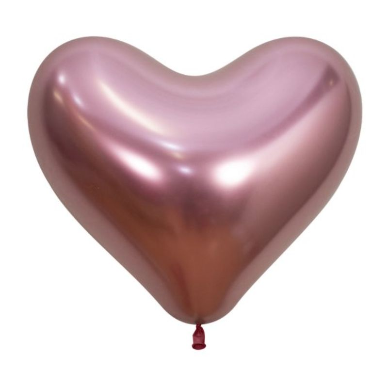 Set of 12 heart-shaped metallic reflex pink latex balloons, perfect for weddings and romantic celebrations.