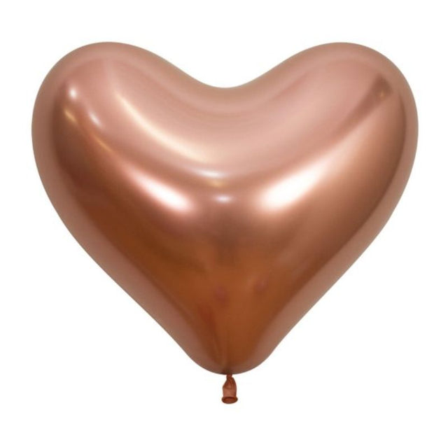 12 rose gold heart-shaped latex balloons for elegant celebrations, featuring a stunning metallic reflex finish.