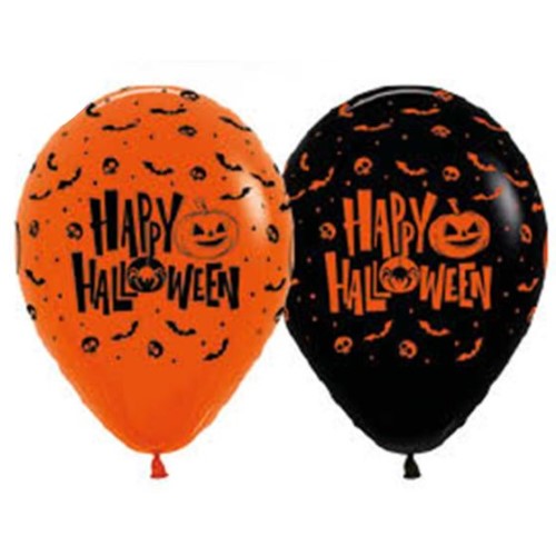 Sempertex 30cm Happy Halloween Orange & Black Latex Balloons- Pack of 12