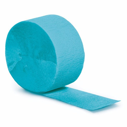 Vibrant Bermuda Blue Crepe Streamer, 24.68m long, perfect for festive decorations at parties and events.