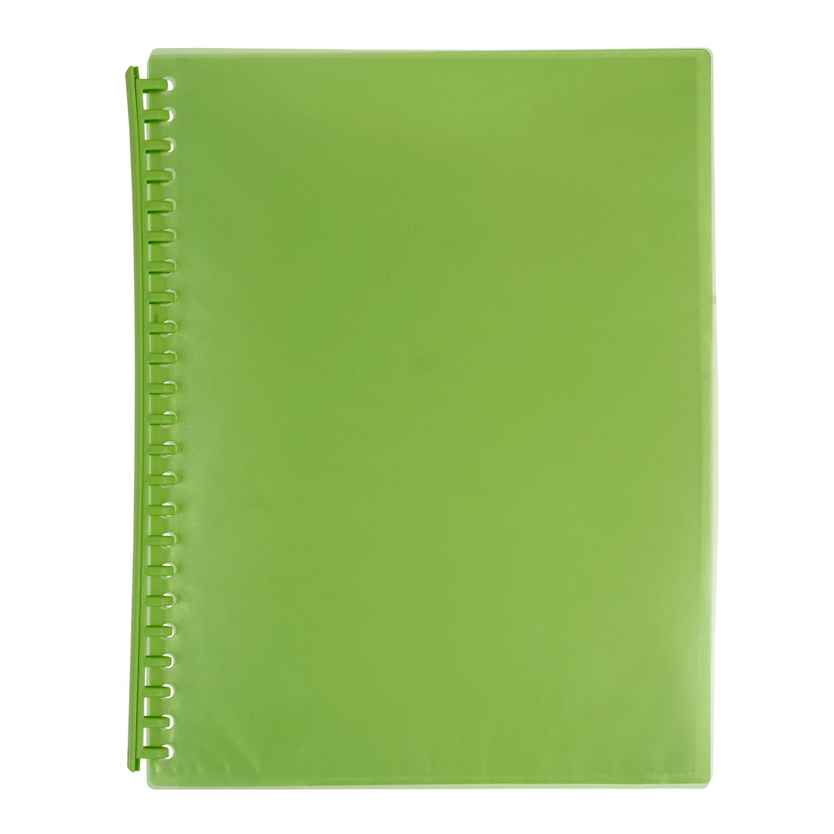 Pack of 10 vibrant lime refillable display books with 20 clear pockets each for organized document storage and display.