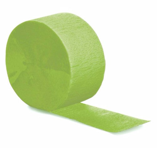 Fresh Lime Crepe Streamer, 24.68 meters long, adds vibrant color to your party decor for festive celebrations.
