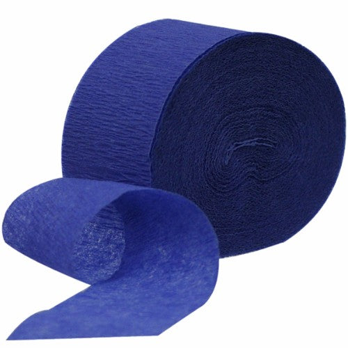 Navy blue crepe streamer, 24.68m long, ideal for elegant party decorations and DIY projects.