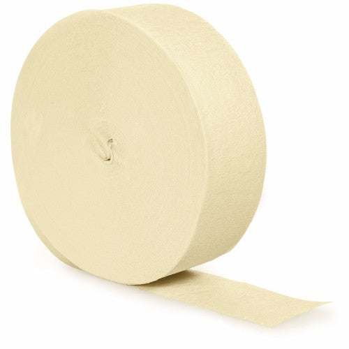 Elegant 24.68-meter ivory crepe streamer, perfect for weddings and parties, enhancing decor with sophistication.