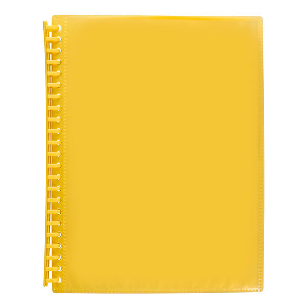 Bright yellow Marbig A4 insert cover display book pack of 12, featuring 20 clear pockets for organizing documents.