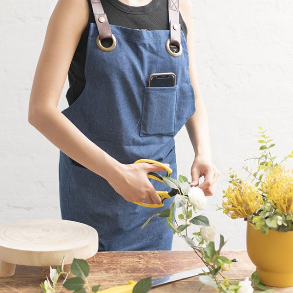 Stylish Denim Apron With Pockets Dark Blue