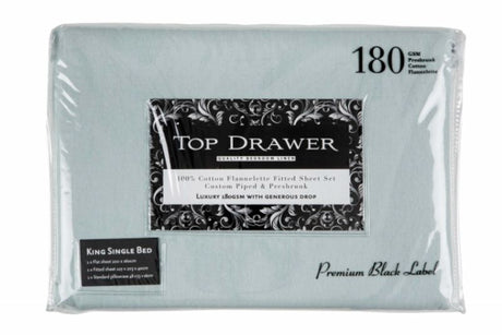 King Sheet Set in Seafoam, 100% cotton flannelette, includes fitted and flat sheets plus pillowcases for cozy comfort.