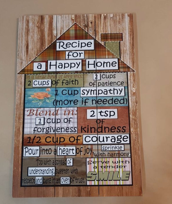 Wall Art - Recipe For a Happy Home  - MDF Board