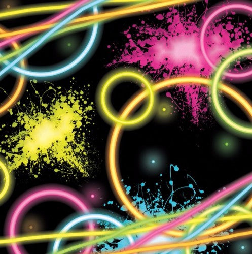 Pack of 16 vibrant, glow-in-the-dark napkins perfect for neon-themed parties and easy clean-up after celebrations.
