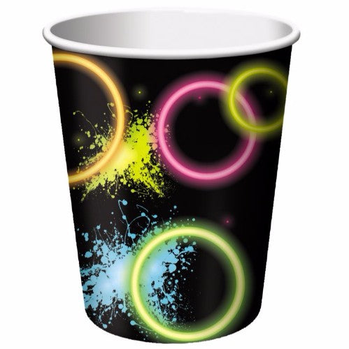 Vibrant Glow Party Cups in 266ml, pack of 8, ideal for festive events and eco-friendly celebrations.