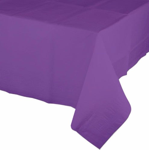 Elegant amethyst purple tablecover with waterproof backing, measuring 137cm x 274cm, ideal for stylish events.